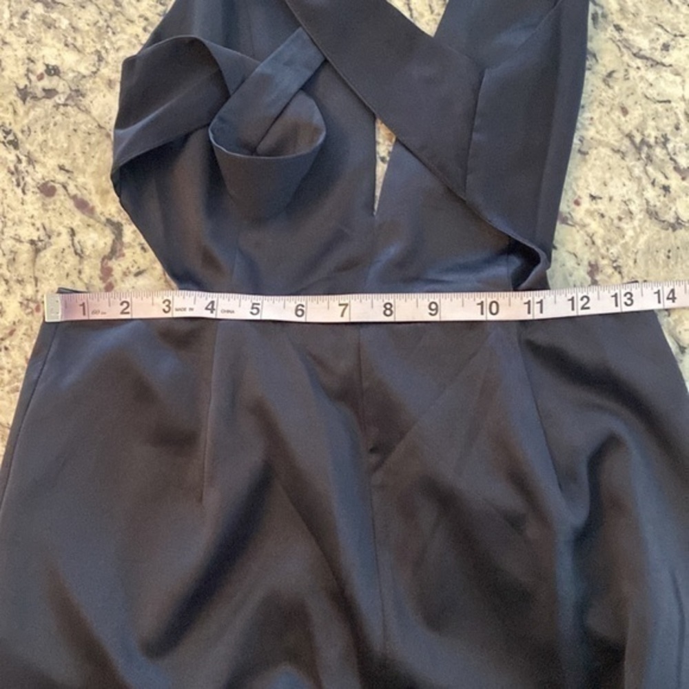 NWT Sugar+Lips Deep Navy Satin Cross Back Cutout Side Wide Leg Jumpsuit Small S - Picture 9 of 10